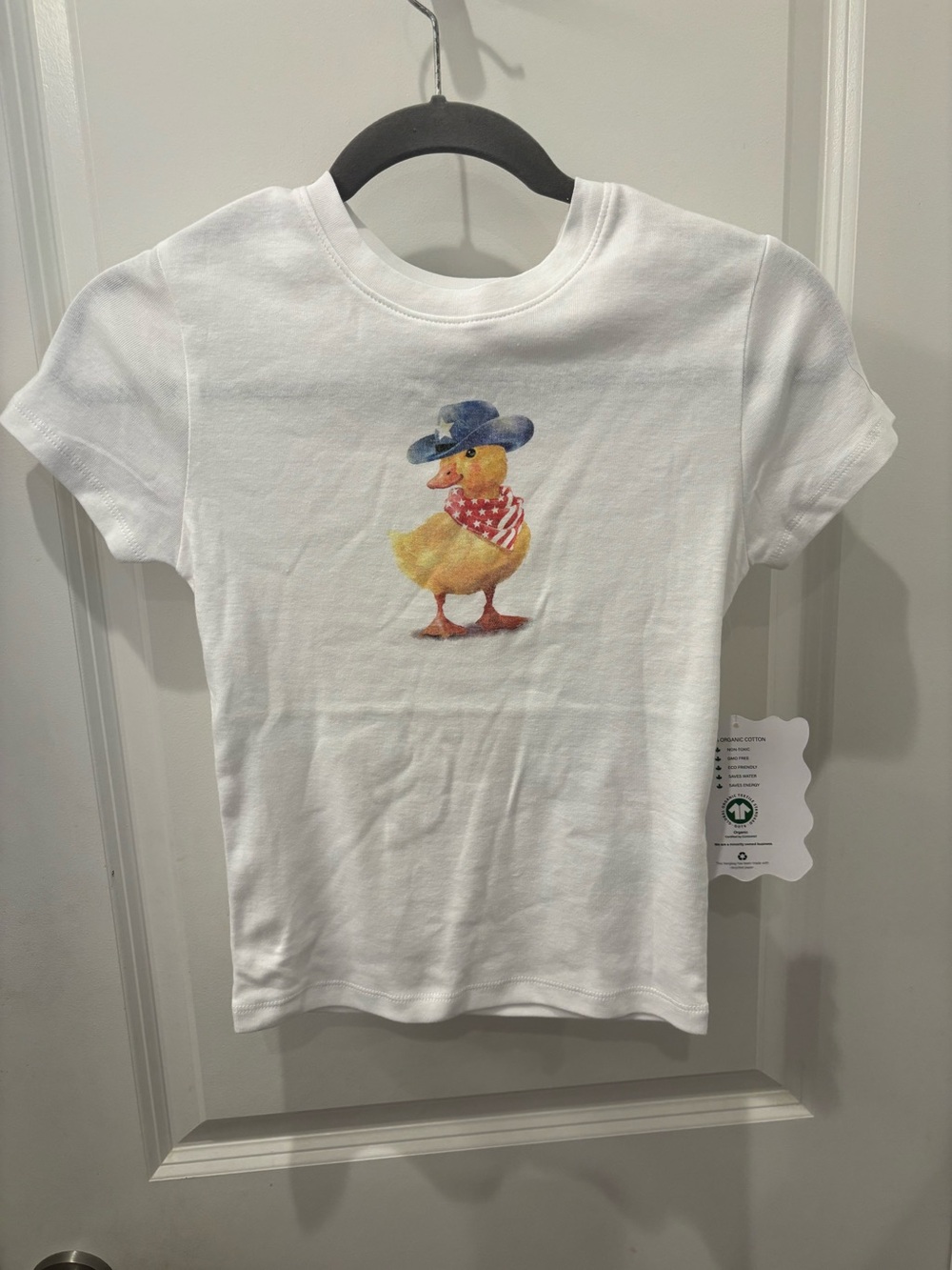 NWT Organic Collective White Cowboy Duck Graphic Tee - L